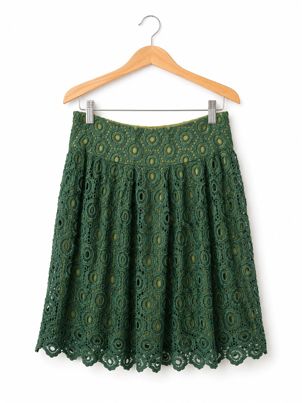 Moulinette Soeurs Green Crochet Lace Skater Skirt Size 4 Boho Anthropologie